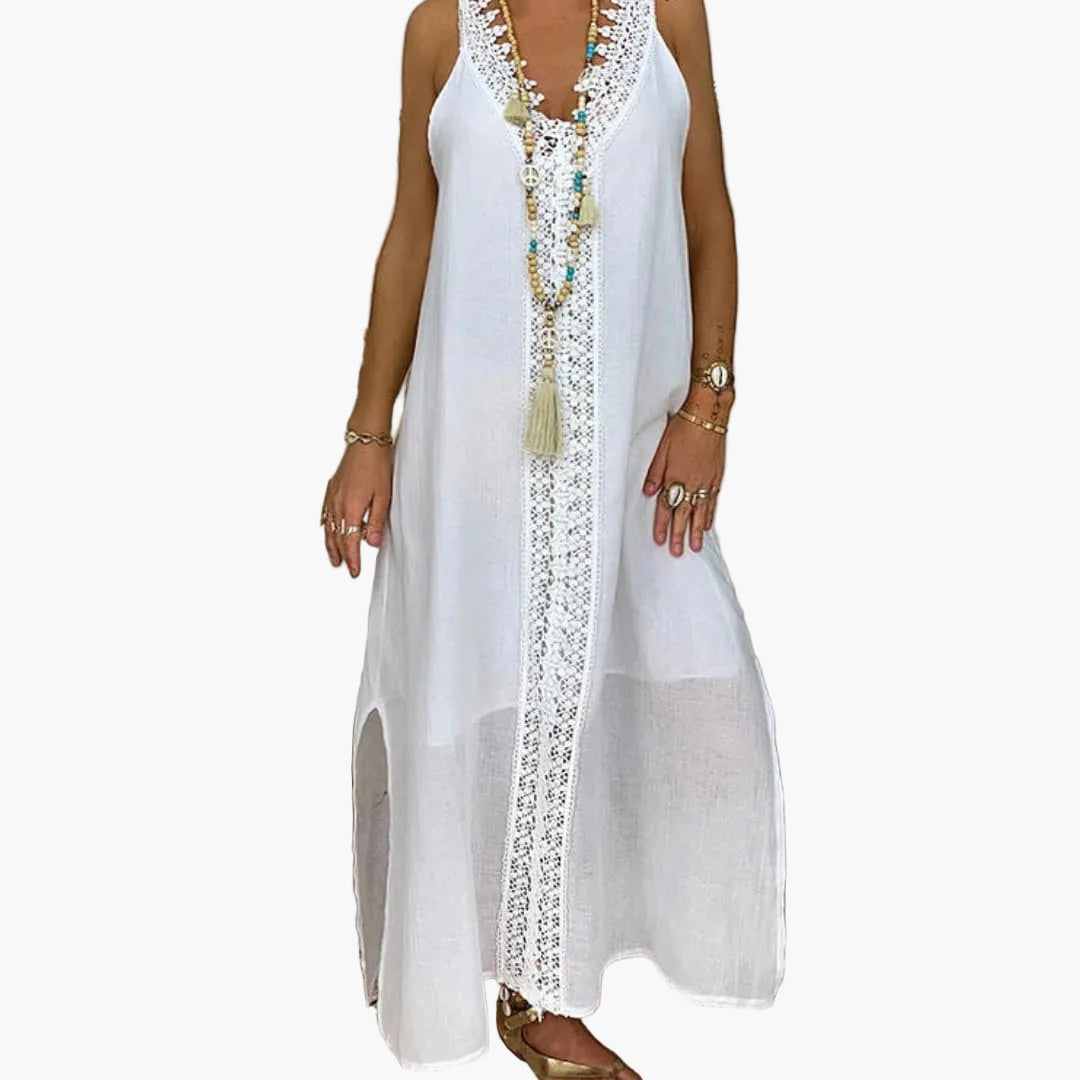 Women’s Maxi Dress with Lace Trim and Side Slits