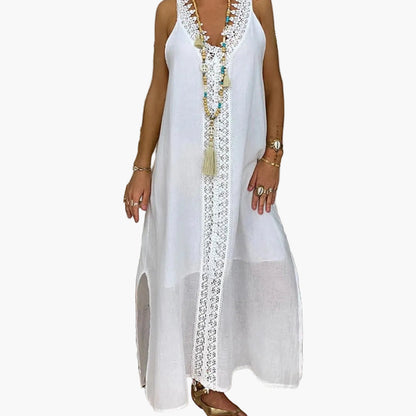 Women’s Maxi Dress with Lace Trim and Side Slits