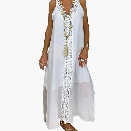 Women’s Maxi Dress with Lace Trim and Side Slits