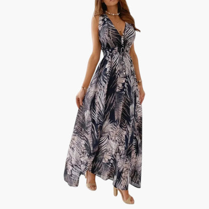 Women's Maxi Dress with V Neckline and Sleeveless Design