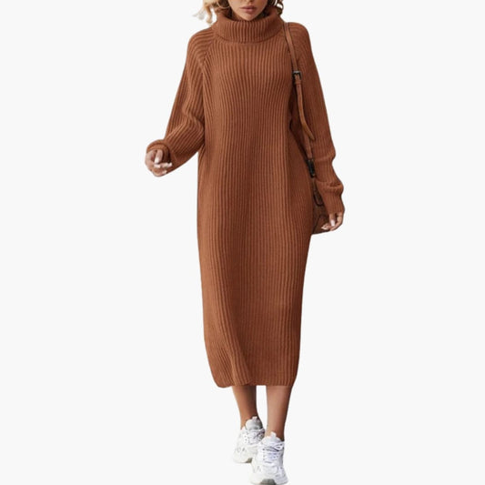 Women’s Maxi Sweater Dress with Collar and Long Sleeves