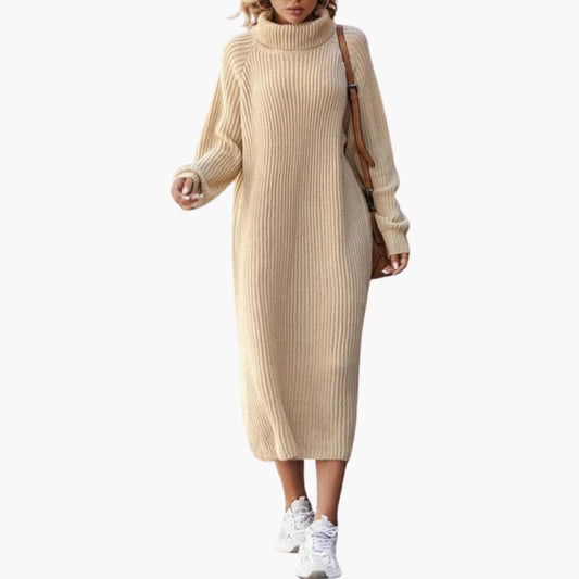 Women’s Maxi Sweater Dress with Collar and Long Sleeves