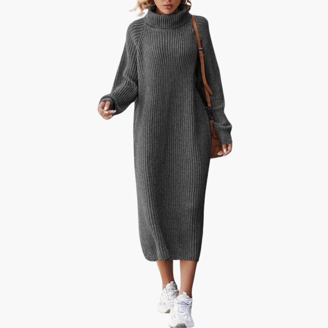 Women’s Maxi Sweater Dress with Collar and Long Sleeves