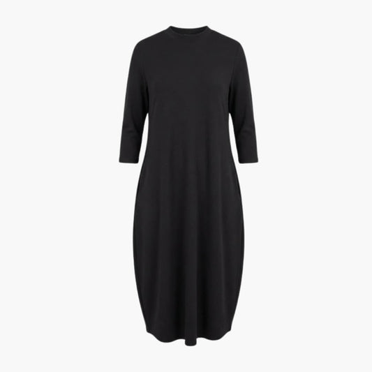 Women’s Midi Dress with Round Neck - Side Pocket