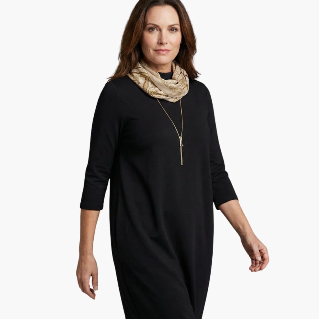 Women’s Midi Dress with Round Neck - Side Pocket
