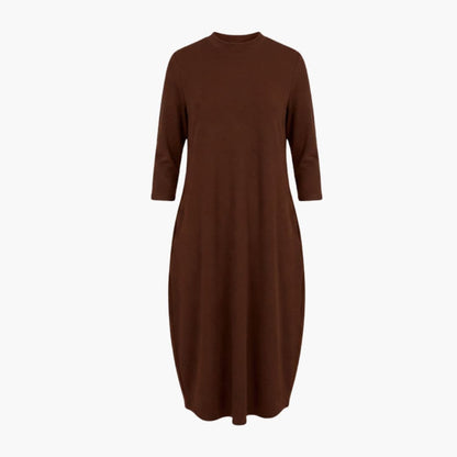 Women’s Midi Dress with Round Neck - Side Pocket