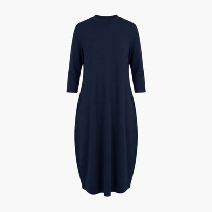 Women’s Midi Dress with Round Neck - Side Pocket