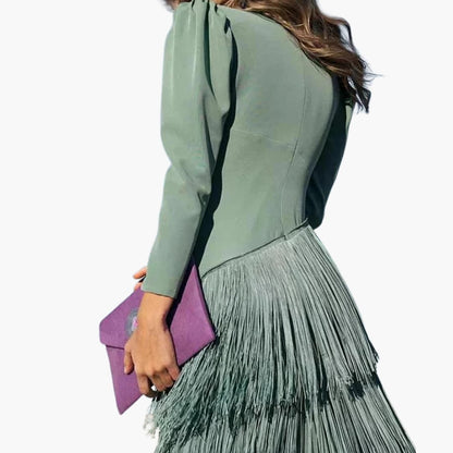Women's Midi Dress with V-Neck and Pleated Hem