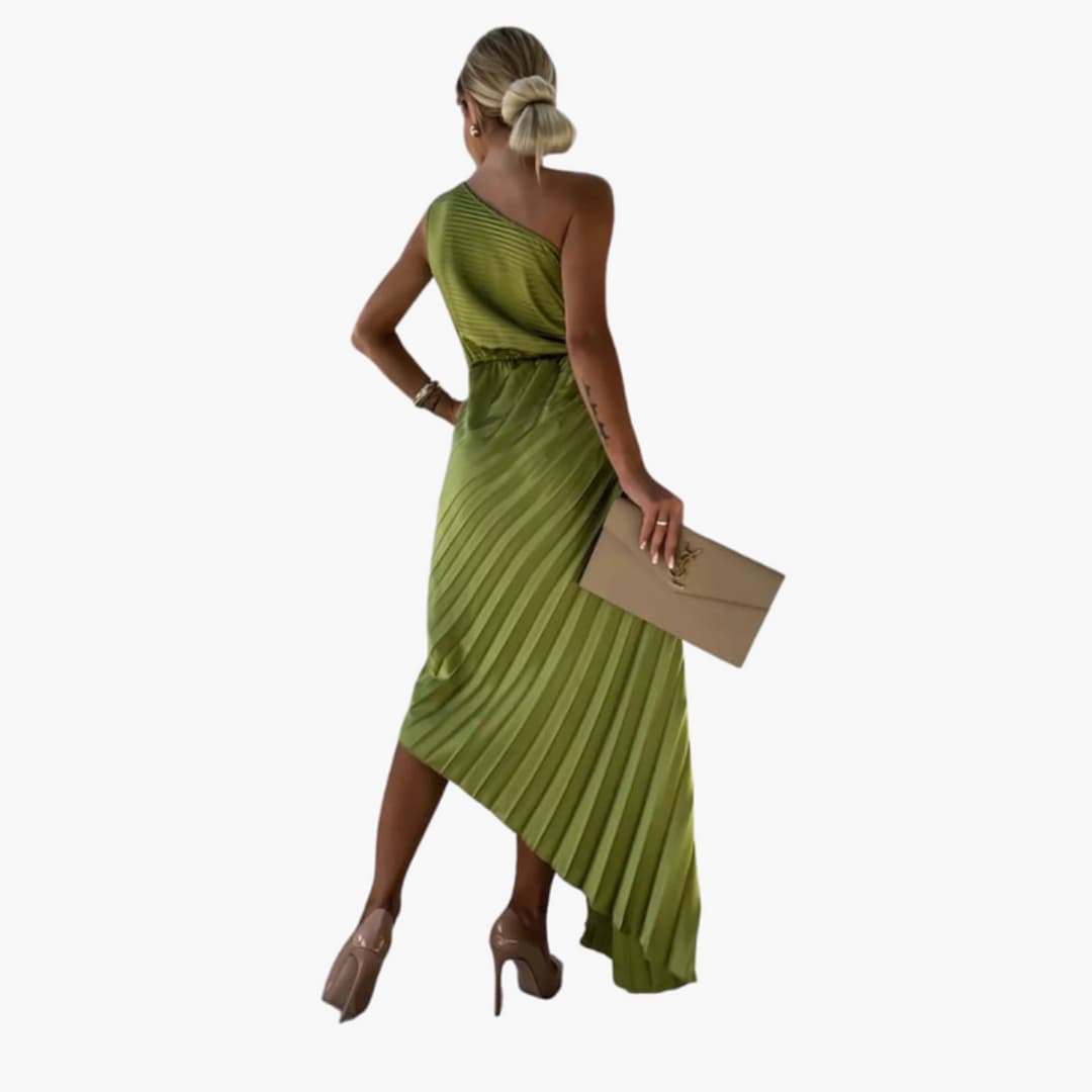Women’s One-Shoulder Midi Dress with 3D Floral Appliqués and Sleeveless Design