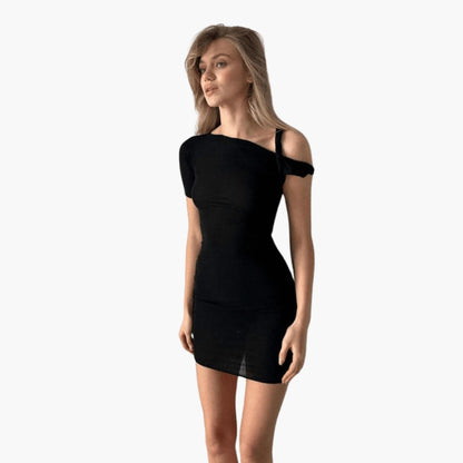 Women’s One Shoulder Midi Dress with Asymmetrical Neckline