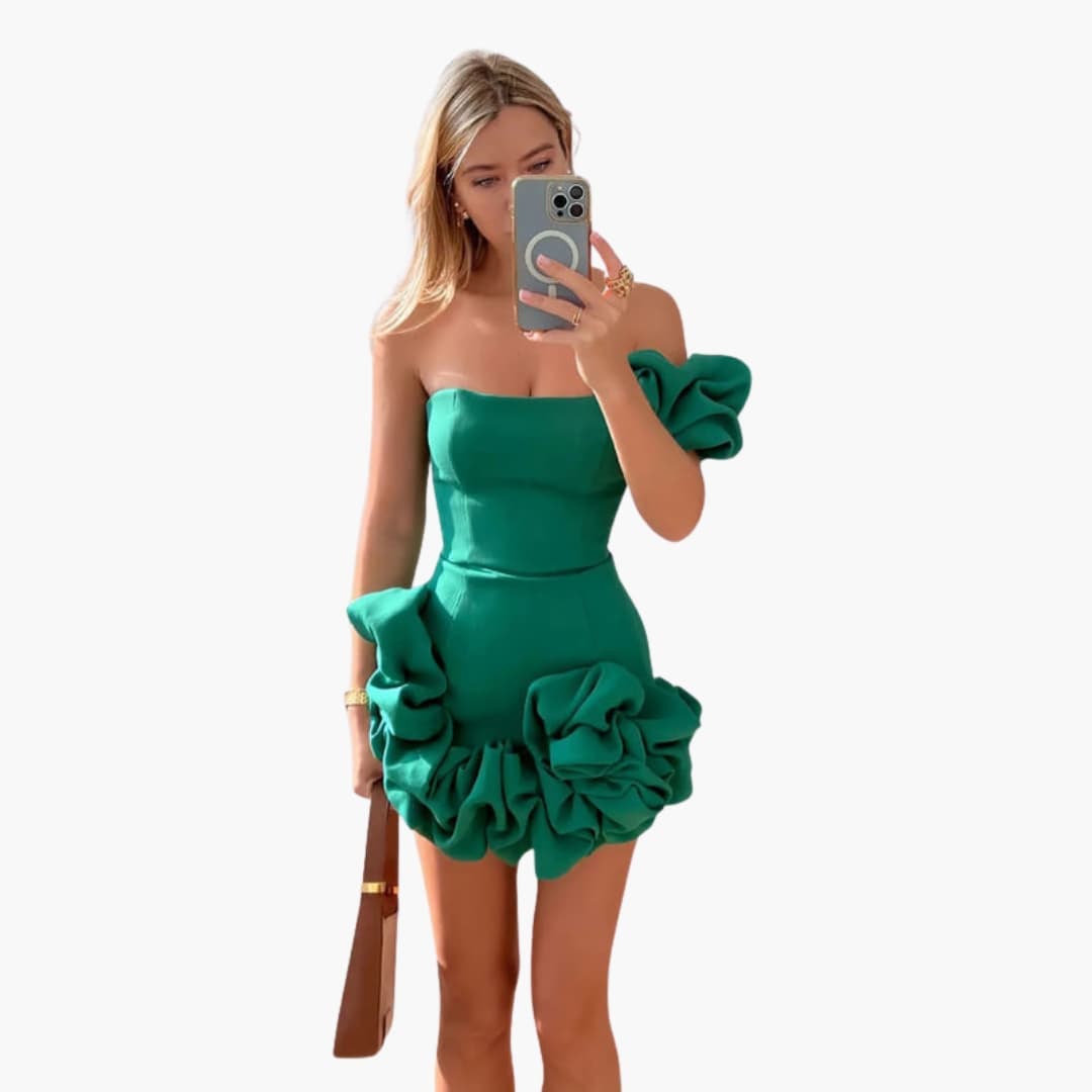 Women’s One Shoulder Ruffle Dress with Asymmetric Neckline