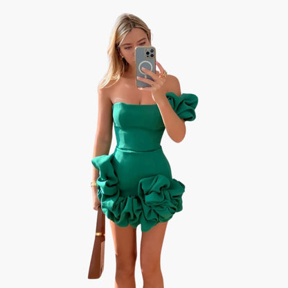 Women’s One Shoulder Ruffle Dress with Asymmetric Neckline