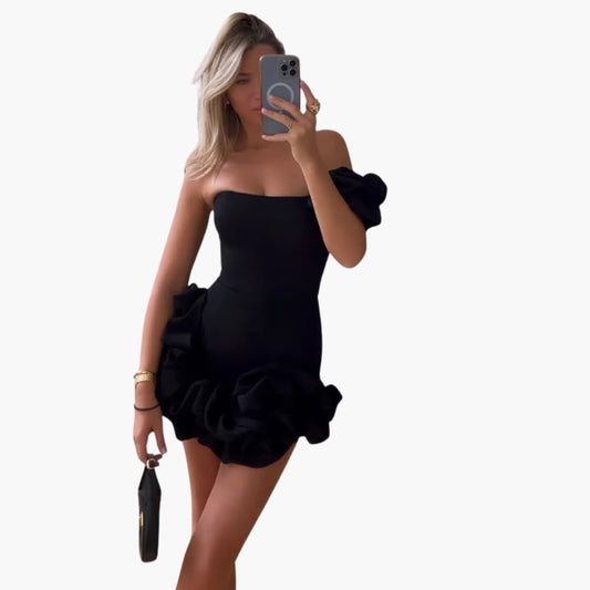 Women’s One Shoulder Ruffle Dress with Asymmetric Neckline