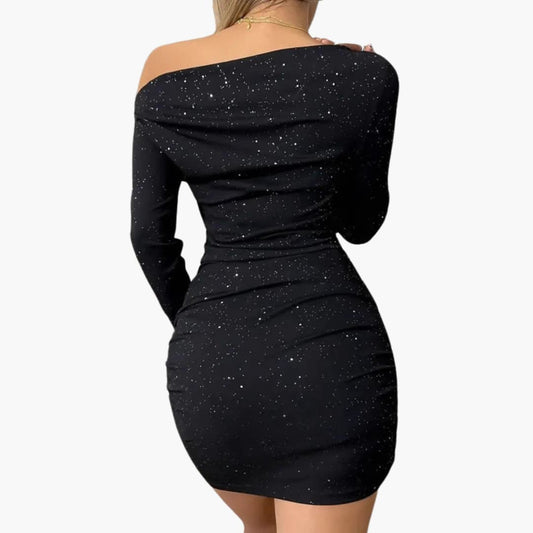 Women’s One Shoulder Dress with Ruched Side Detail and Fitted Bodice