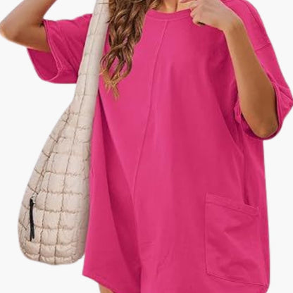 Women’s Oversized Crew Neck T-Shirt Dress – Short Sleeve Pocket Mini Dress