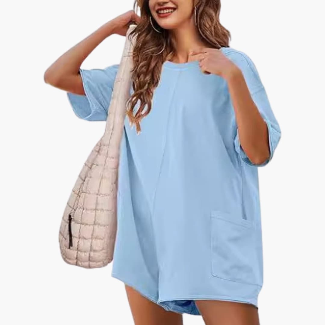 Women’s Oversized Crew Neck T-Shirt Dress – Short Sleeve Pocket Mini Dress