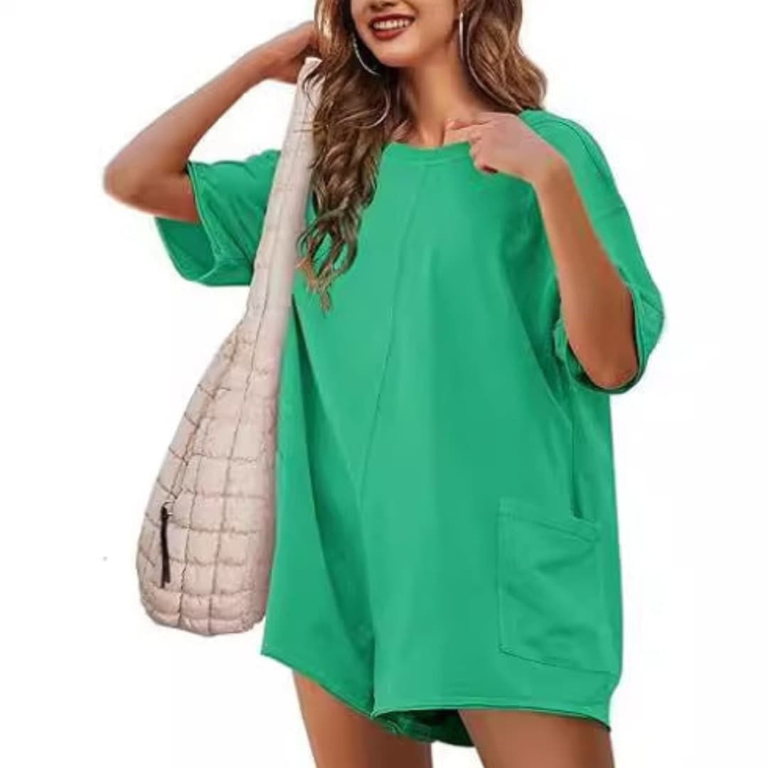 Women’s Oversized Crew Neck T-Shirt Dress – Short Sleeve Pocket Mini Dress