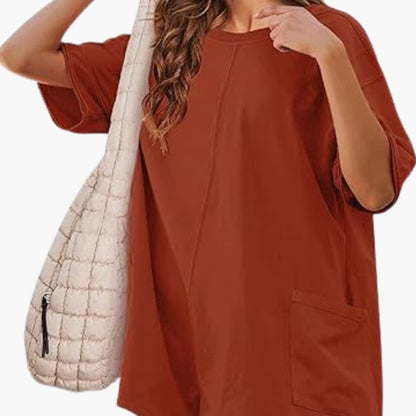 Women’s Oversized Crew Neck T-Shirt Dress – Short Sleeve Pocket Mini Dress