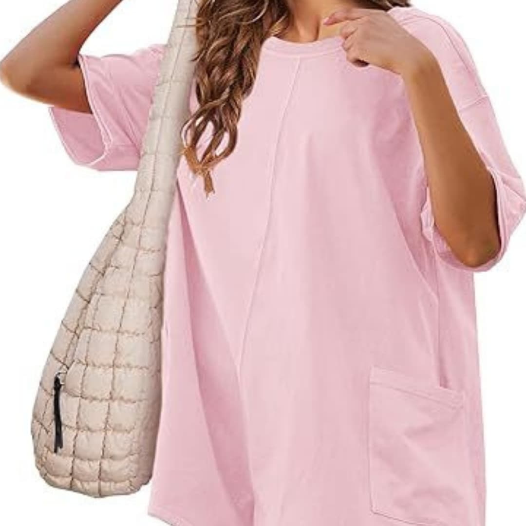 Women’s Oversized Crew Neck T-Shirt Dress – Short Sleeve Pocket Mini Dress