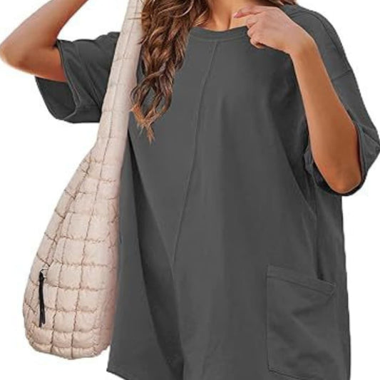 Women’s Oversized Crew Neck T-Shirt Dress – Short Sleeve Pocket Mini Dress