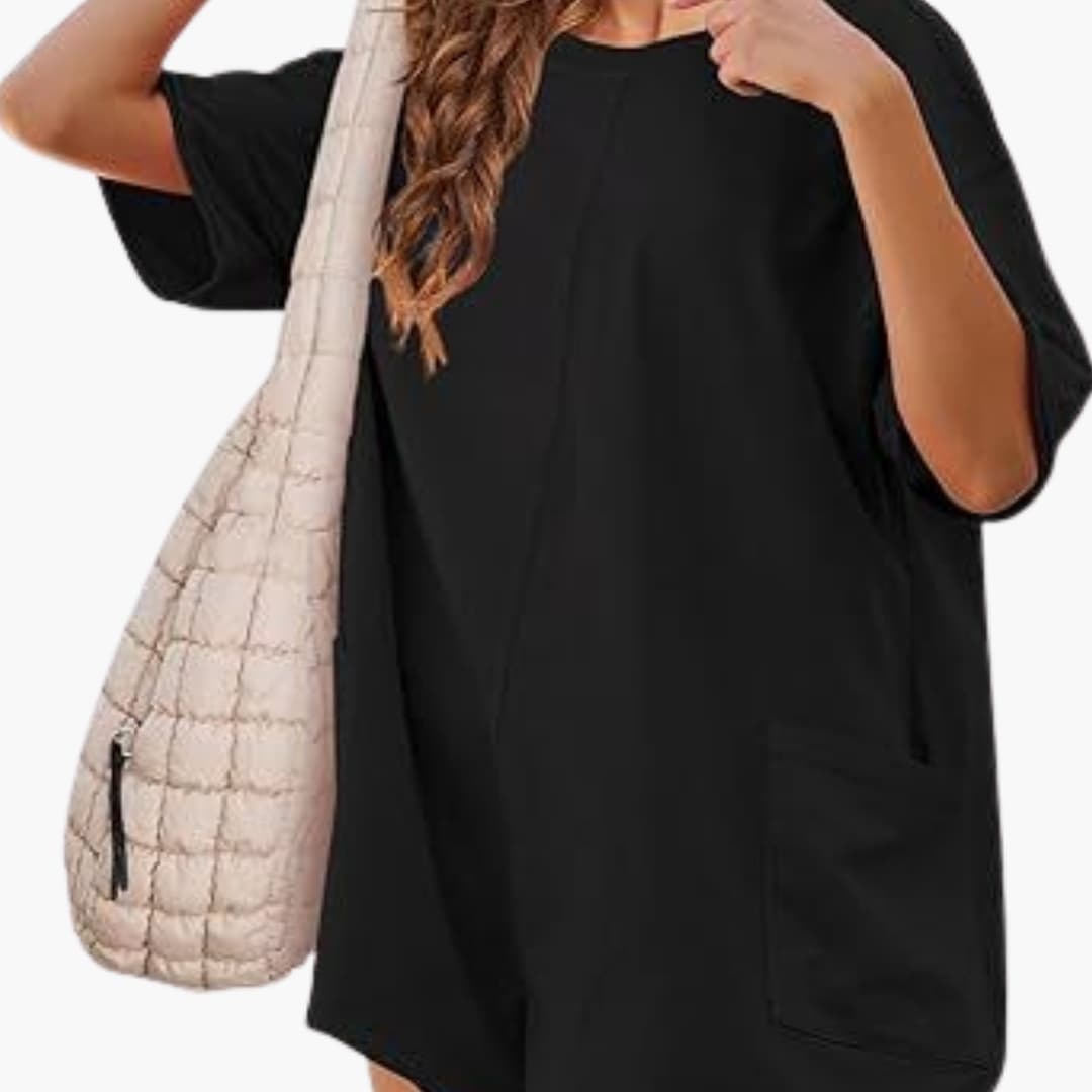 Women’s Oversized Crew Neck T-Shirt Dress – Short Sleeve Pocket Mini Dress