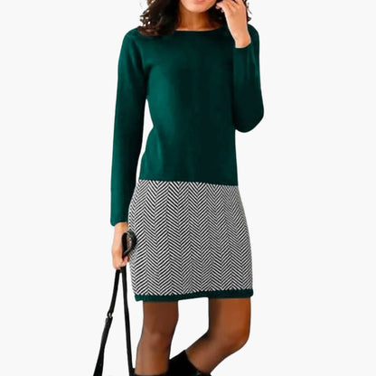Women’s Round Neck Dress with Houndstooth Hem