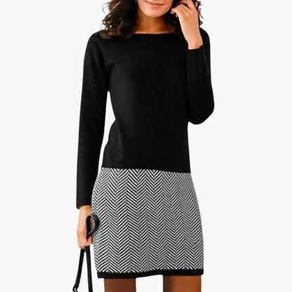 Women’s Round Neck Dress with Houndstooth Hem