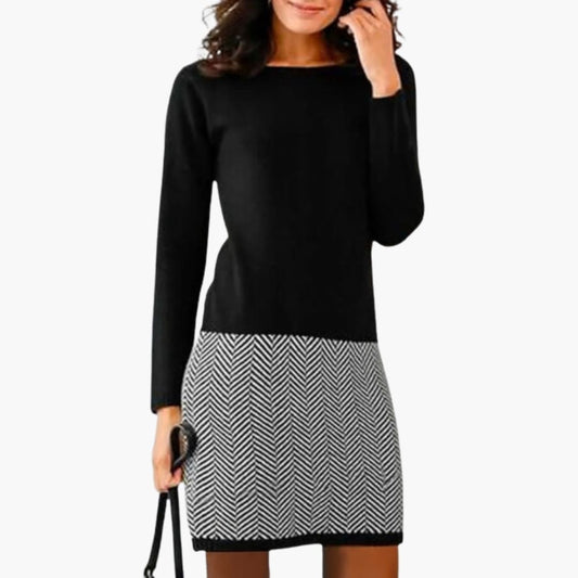 Women’s Round Neck Dress with Houndstooth Hem