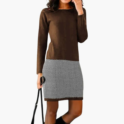 Women’s Round Neck Dress with Houndstooth Hem