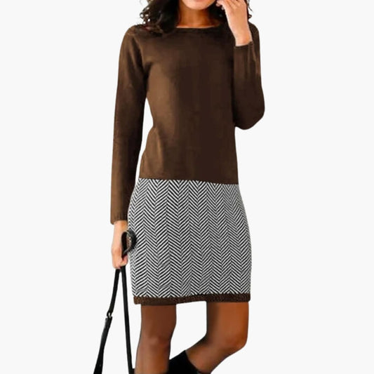 Women’s Round Neck Dress with Houndstooth Hem