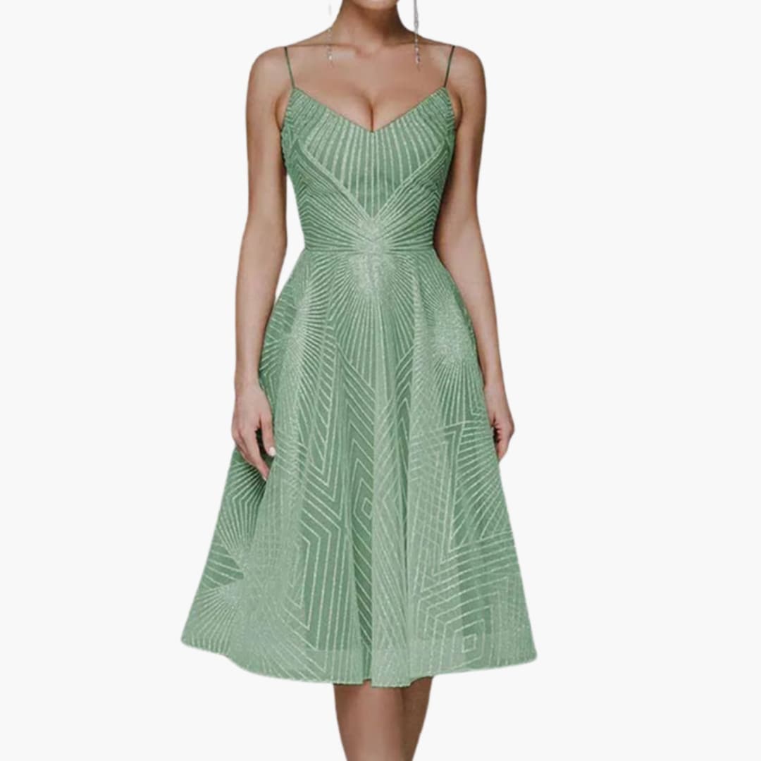 Women’s Sequin Evening Midi Dress with Spaghetti Straps and Sleeveless Fit