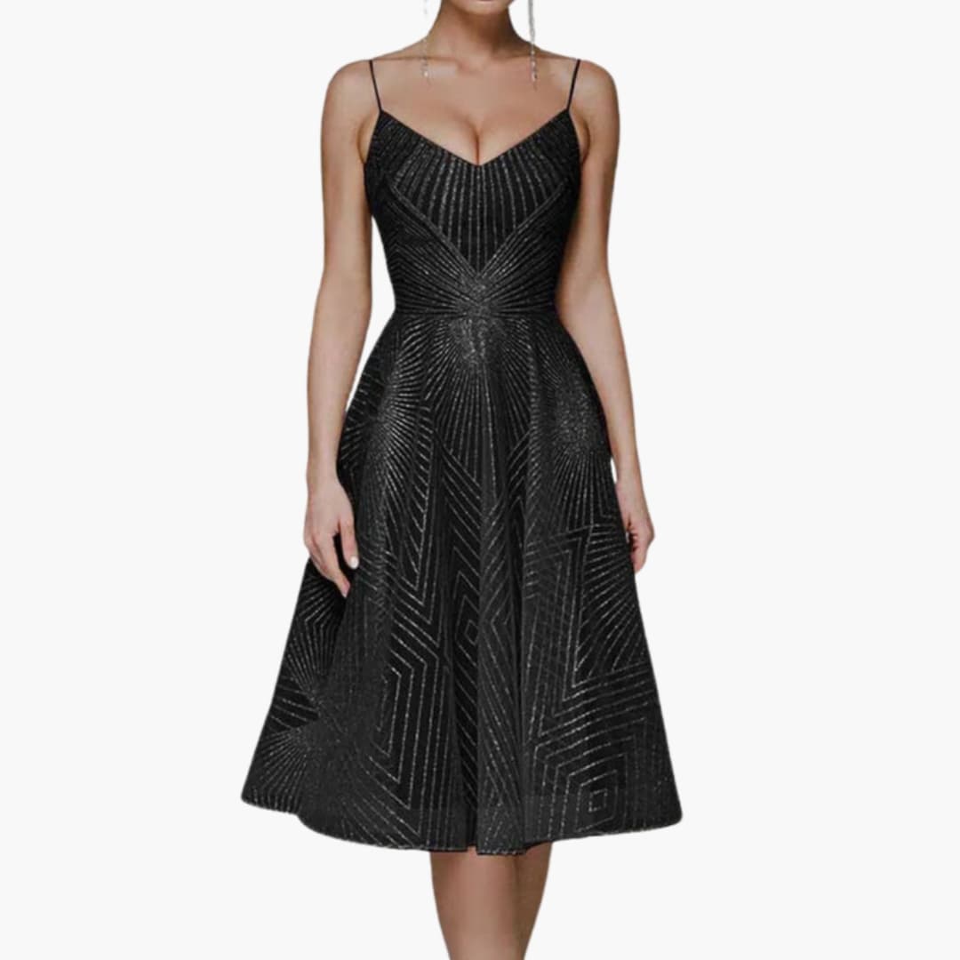 Women’s Sequin Evening Midi Dress with Spaghetti Straps and Sleeveless Fit