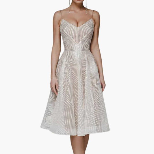 Women’s Sequin Evening Midi Dress with Spaghetti Straps and Sleeveless Fit