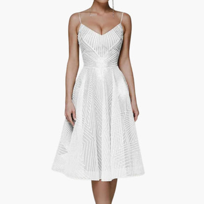 Women’s Sequin Evening Midi Dress with Spaghetti Straps and Sleeveless Fit