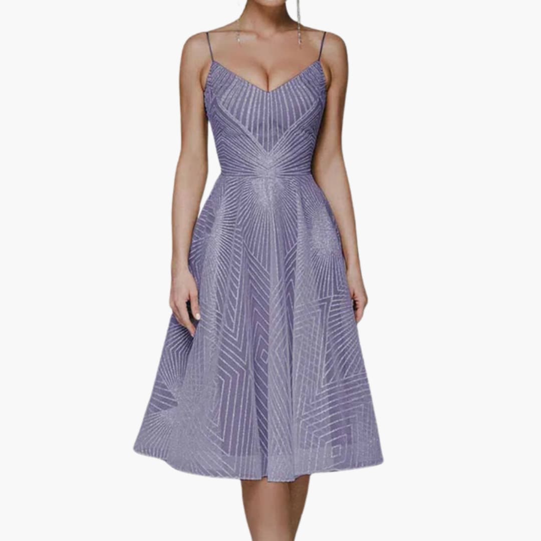 Women’s Sequin Evening Midi Dress with Spaghetti Straps and Sleeveless Fit