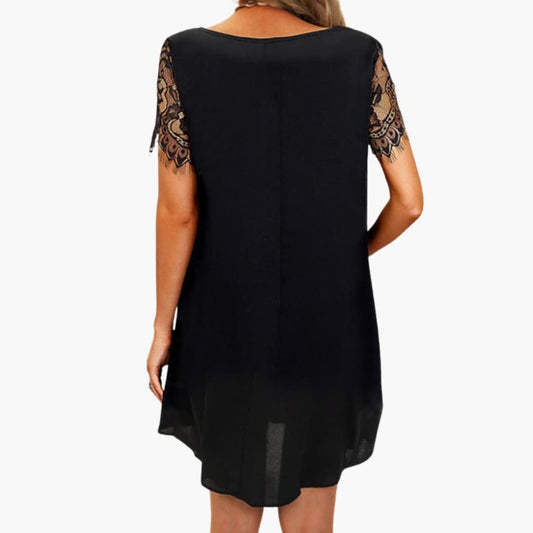 Women’s Short Dress with V-Neck and Sequin Lace