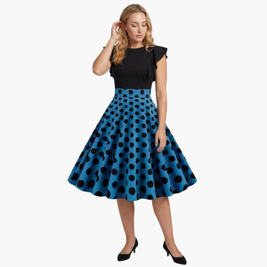 Women's Sleeveless Dress with Striped Surface and Flared Skirt