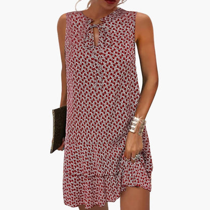 Women's Sleeveless Dress with Tie Front and Abstract Print