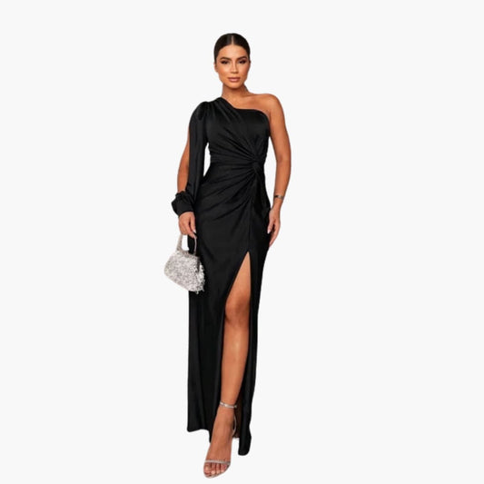 Women’s Sleeveless Evening Dress with Fitted Waist and Full - Length Hem