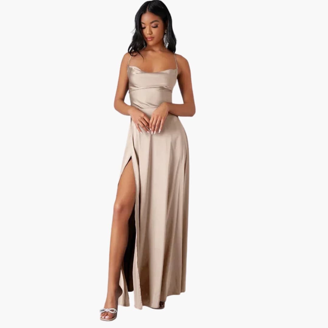 Women’s Sleeveless Maxi Dress with Braided Back Detail and Round Neck