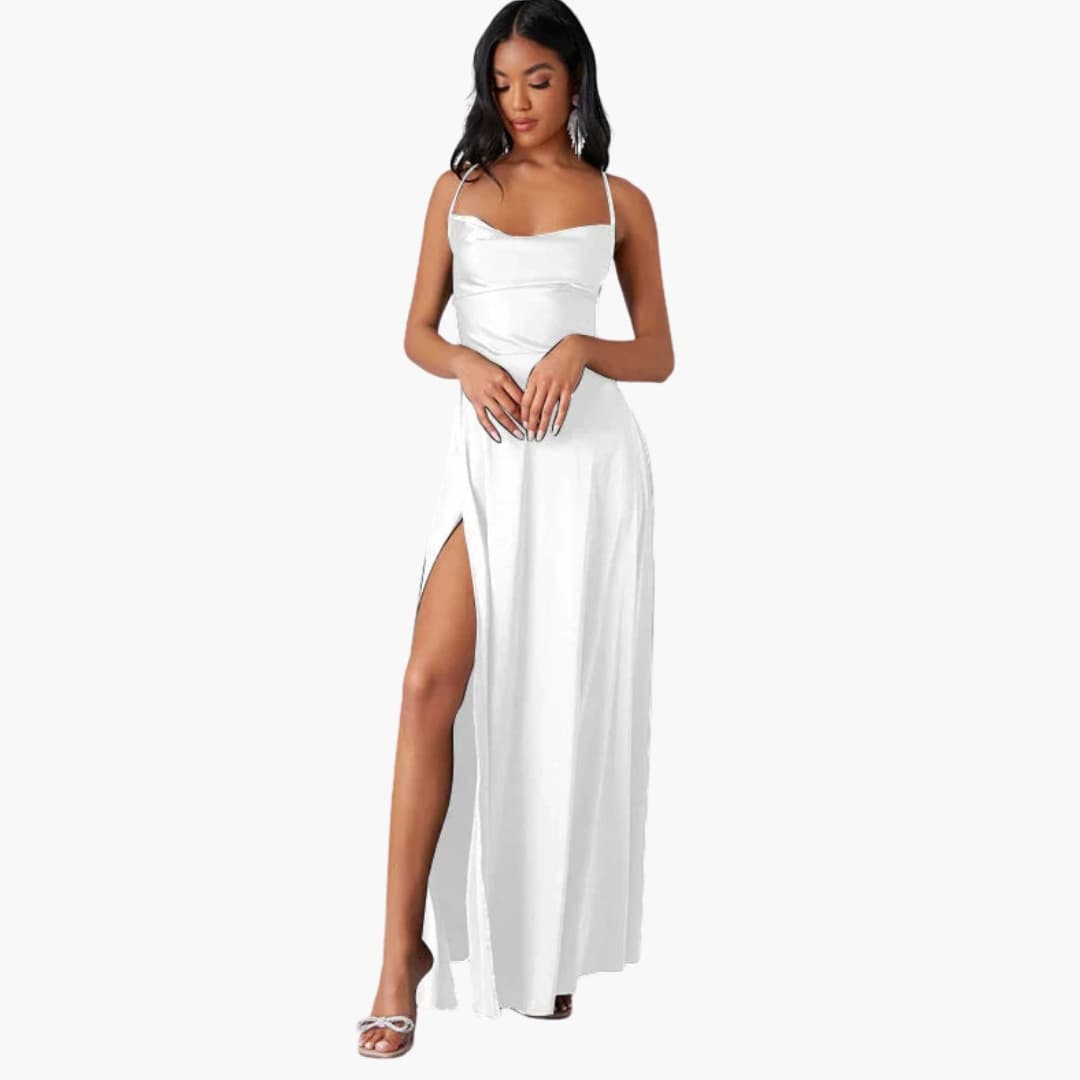 Women’s Sleeveless Maxi Dress with Braided Back Detail and Round Neck