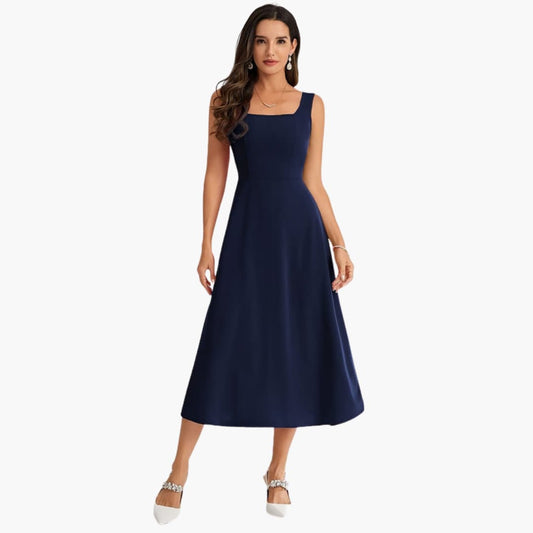 Women’s Sleeveless Strap Dress with Straight Hem and Fitted Bodice