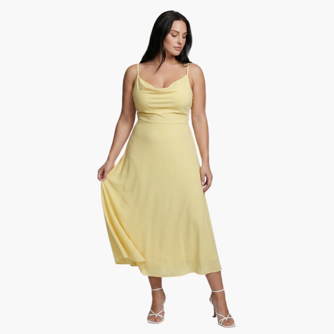 Women’s Square Neck Maxi Dress with Back Lace - Up Waist