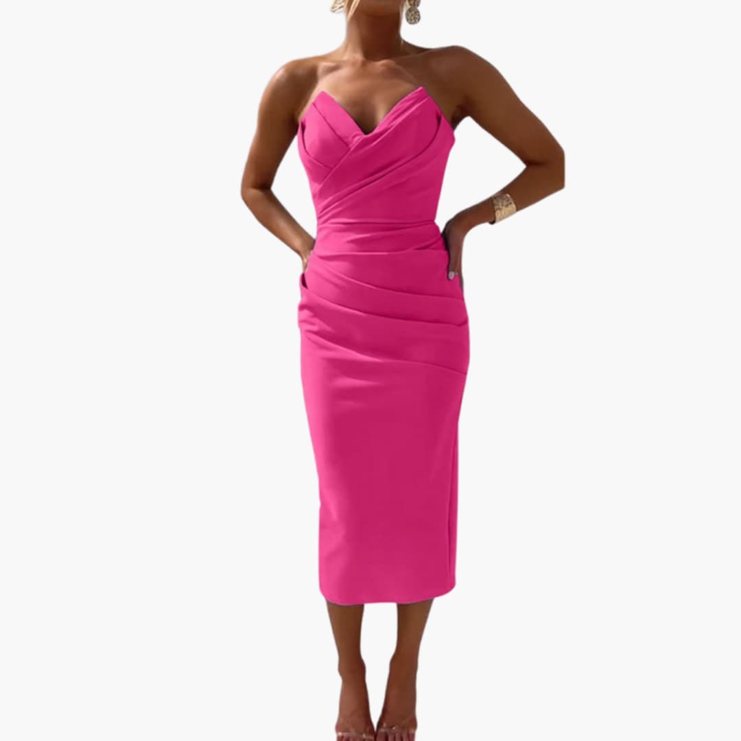 Women’s Strapless Dress with Shaped Waist and Plain Woven Finish