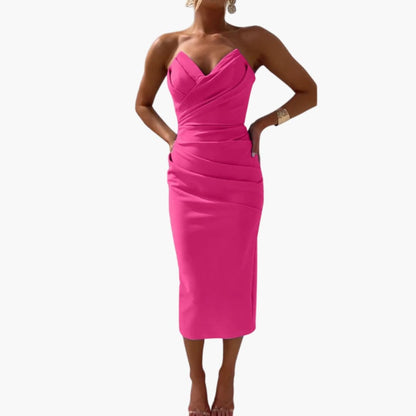 Women’s Strapless Dress with Shaped Waist and Plain Woven Finish