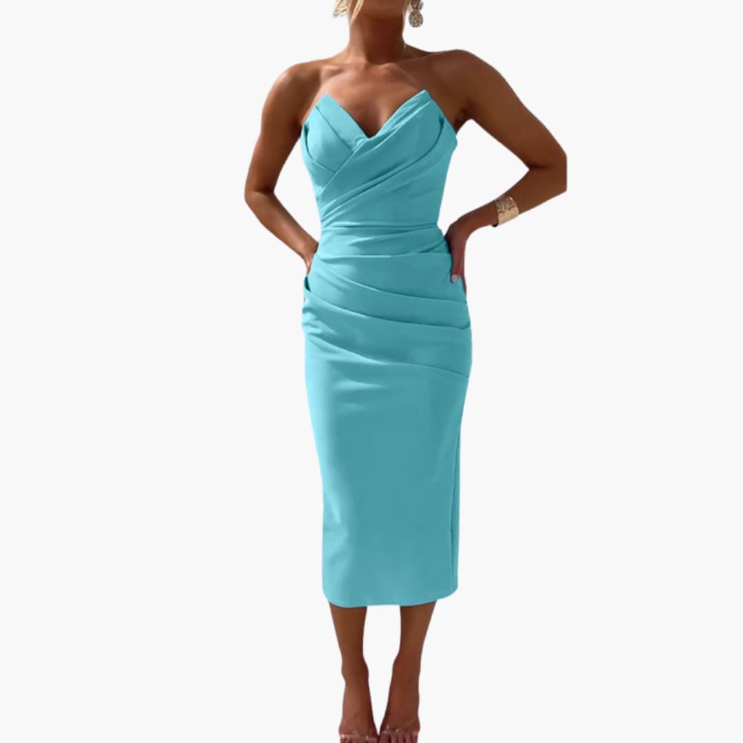 Women’s Strapless Dress with Shaped Waist and Plain Woven Finish