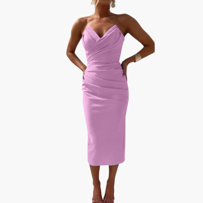 Women’s Strapless Dress with Shaped Waist and Plain Woven Finish