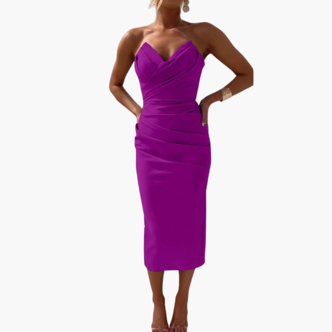 Women’s Strapless Dress with Shaped Waist and Plain Woven Finish