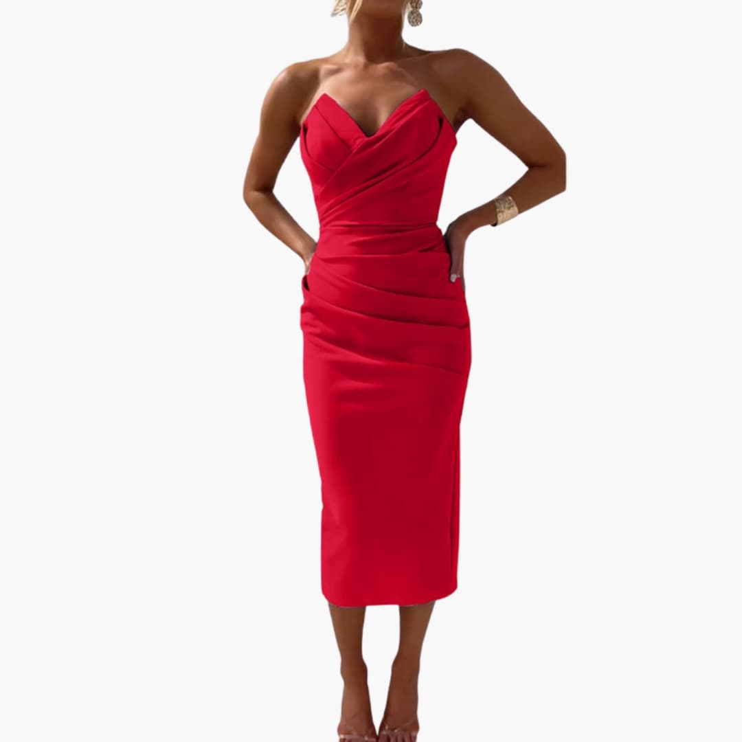 Women’s Strapless Dress with Shaped Waist and Plain Woven Finish