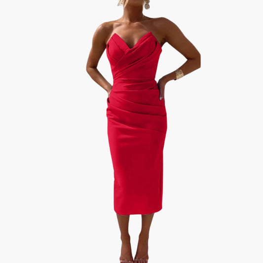 Women’s Strapless Dress with Shaped Waist and Plain Woven Finish